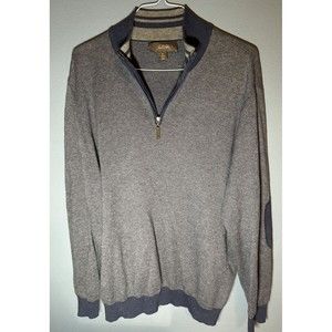 TASSO ELBA Men's 1/4 Zip Sweater Pullover Jacket Elbow Patches Size XL Grey Blue